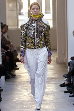 embroidered fitted jacket with relaxed pants