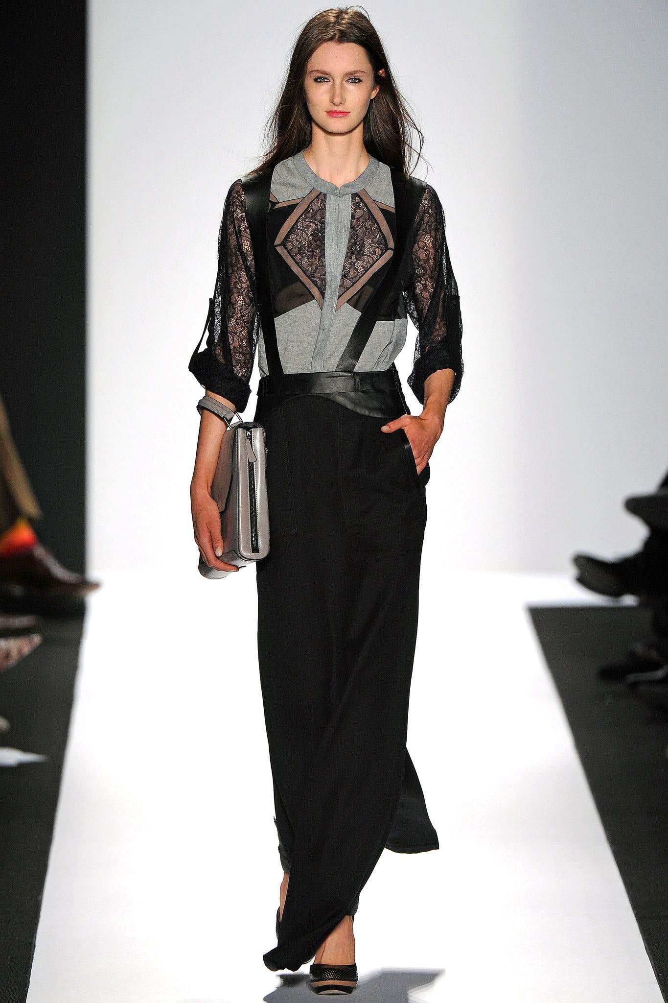 black gray layered long-sleeve dress