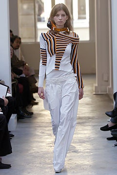 fitted striped top with relaxed cargo pants