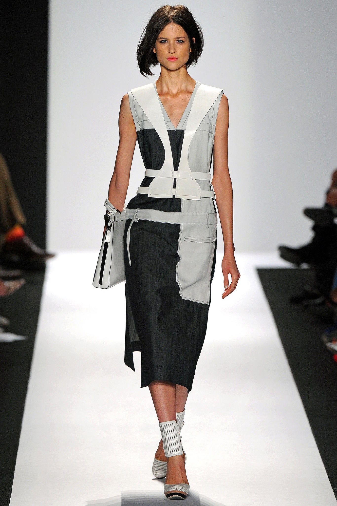 black and white fitted midi dress