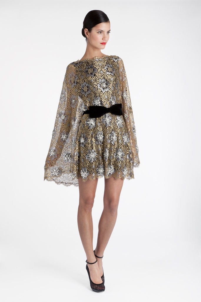 gold lace mini dress