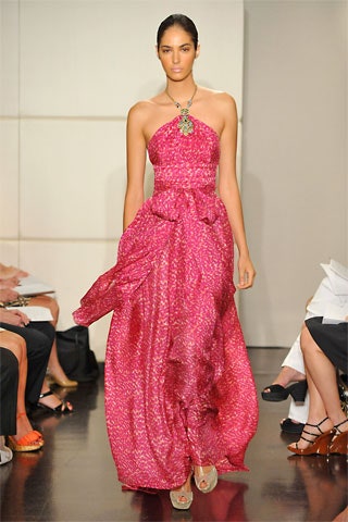 pink silk strapless gown