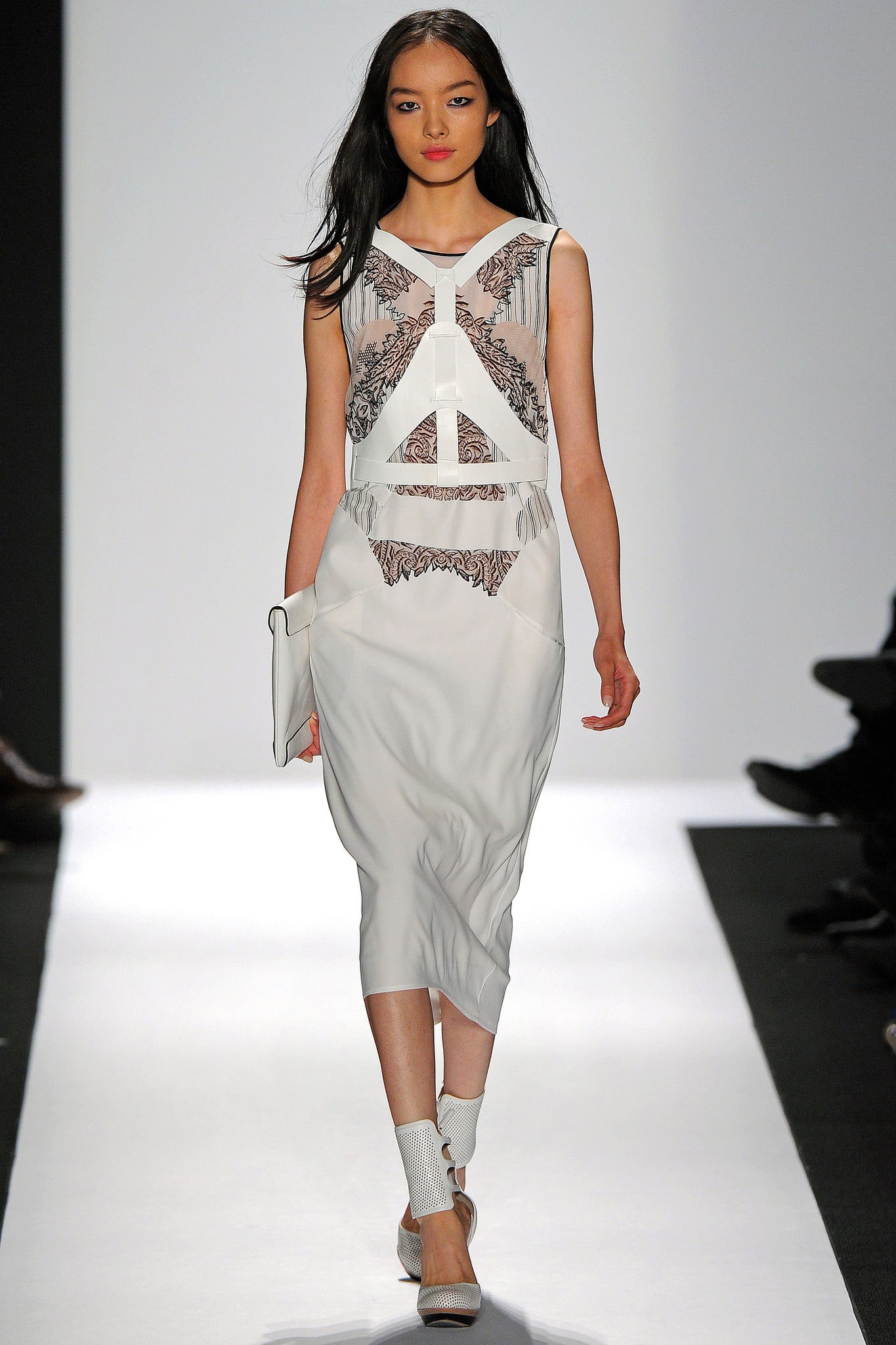 fitted white embroidered midi dress
