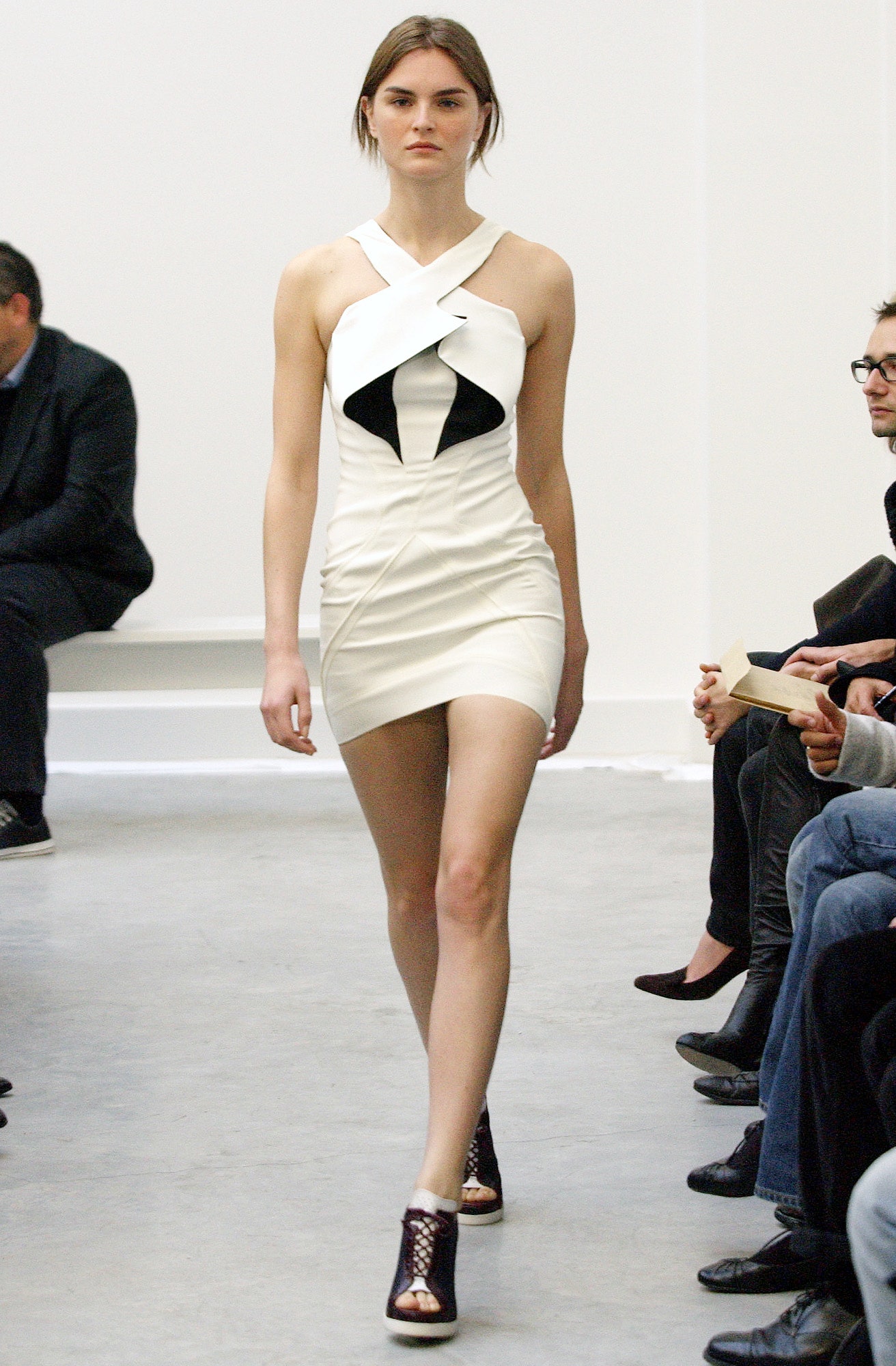 fitted white and black mini dress