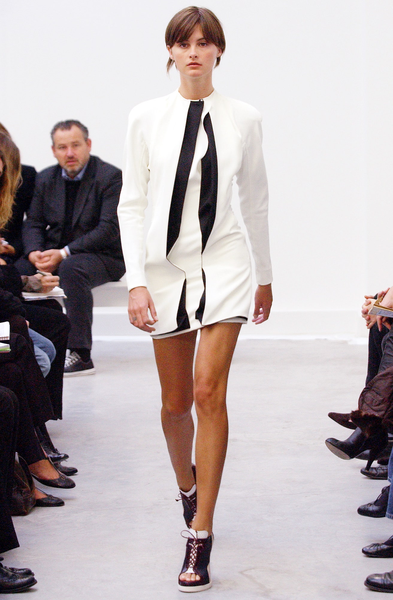 fitted white and black mini dress
