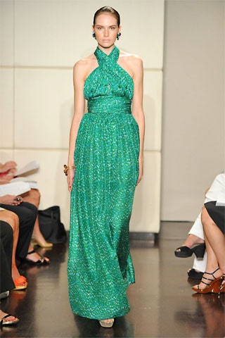fitted green silk gown