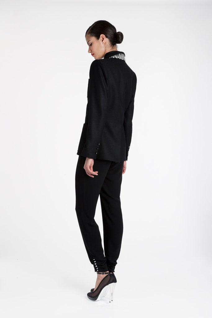 black tailored blazer and pants