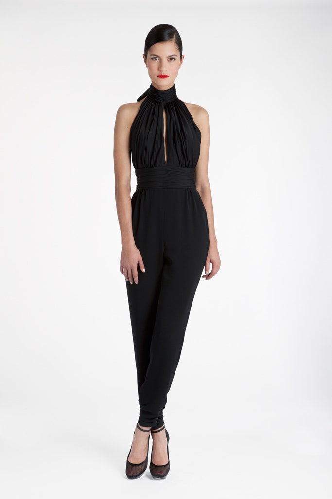 black silk pleated jumpsuit