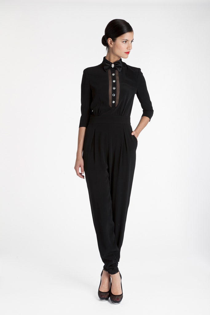 black silk fitted jumpsuit