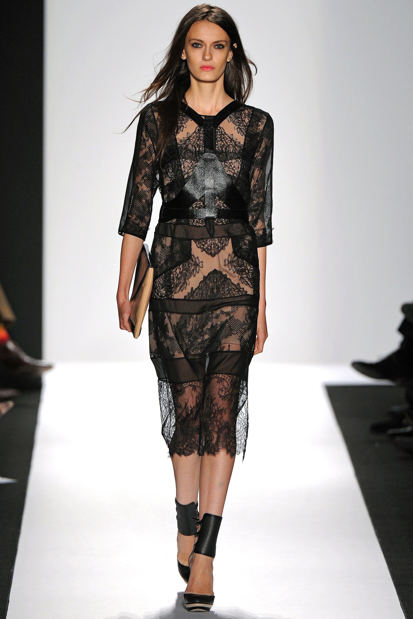 black lace fitted midi dress