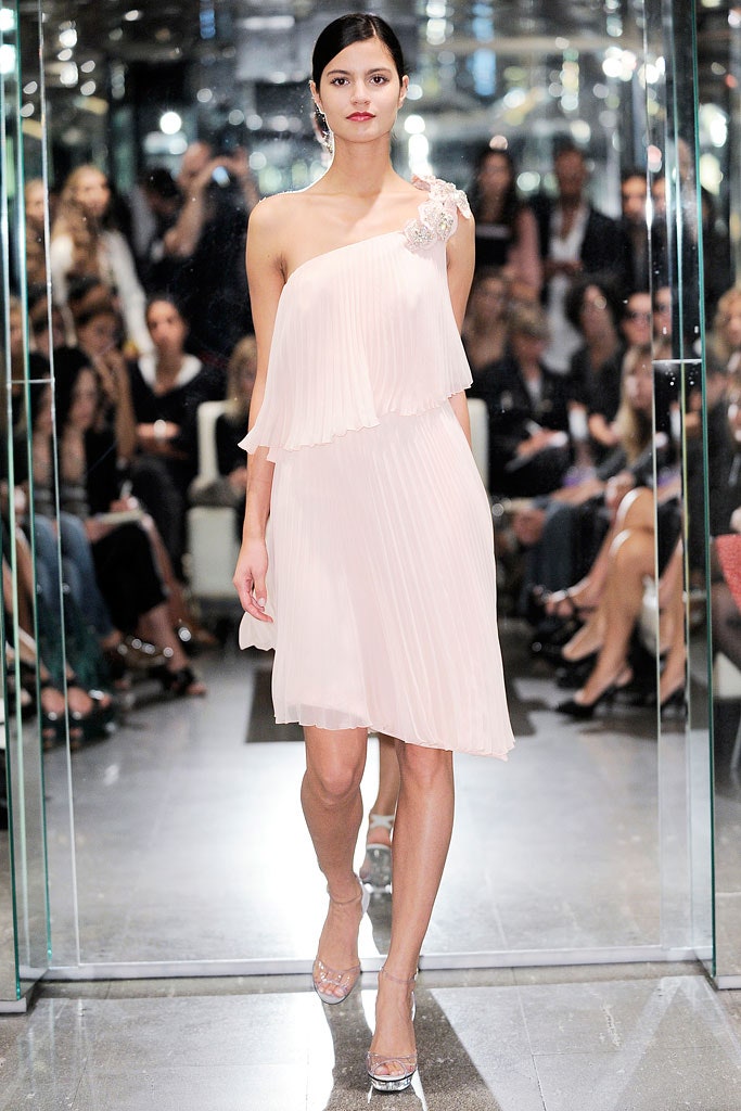 pink pleated sleeveless dress