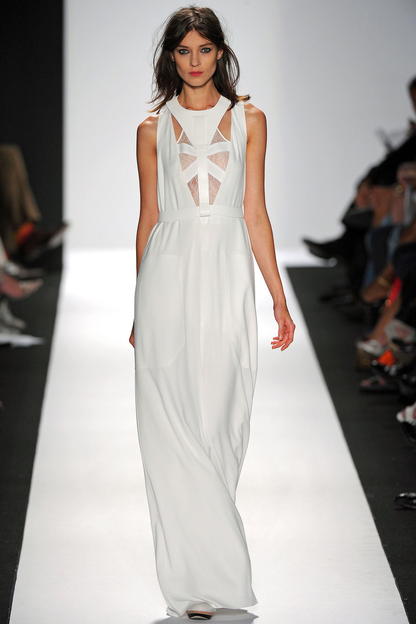 white silk fitted gown