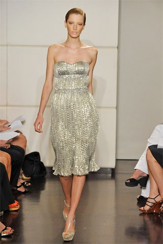 fitted silver strapless dress