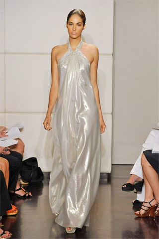 silver satin halter gown