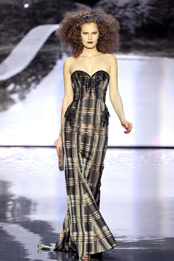 black gray strapless pleated gown