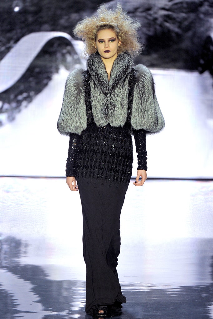 gray fur relaxed textured cape
