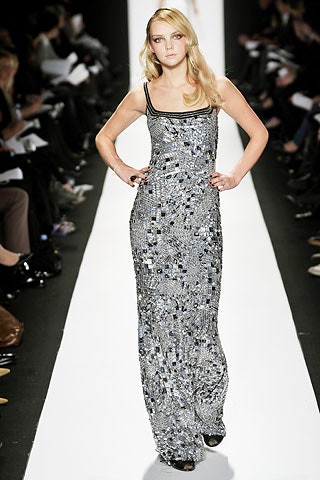 fitted silver sequin gown