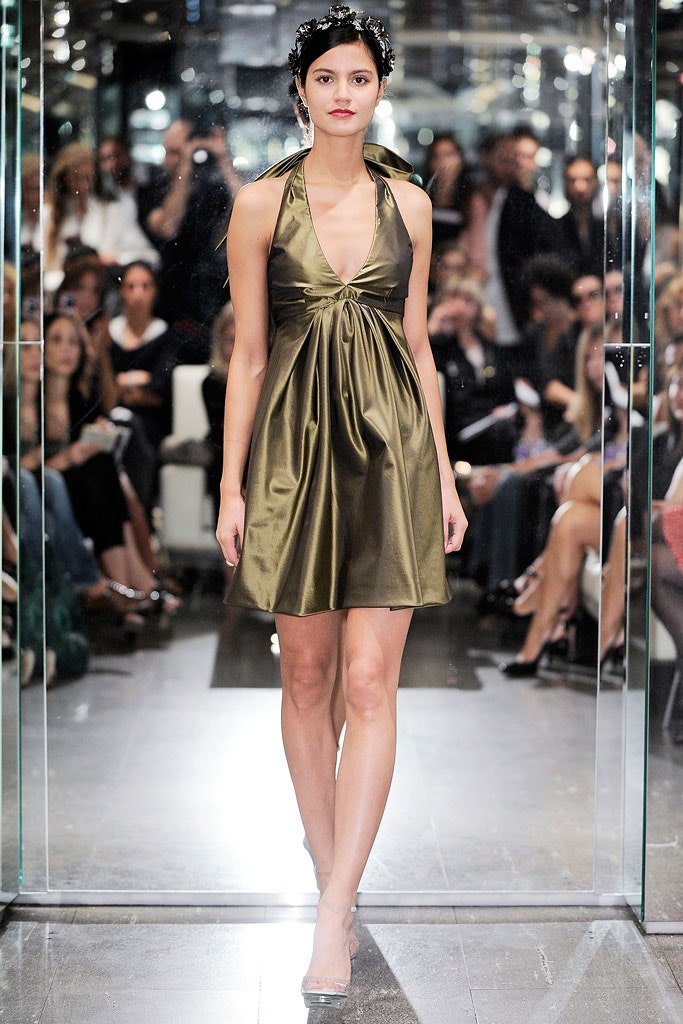 green silk sleeveless dress