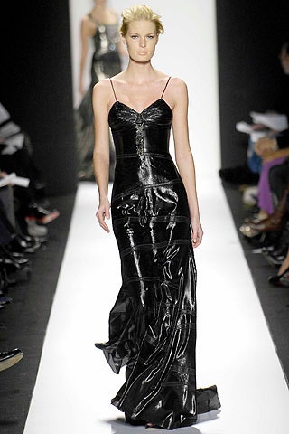 black shiny vinyl gown