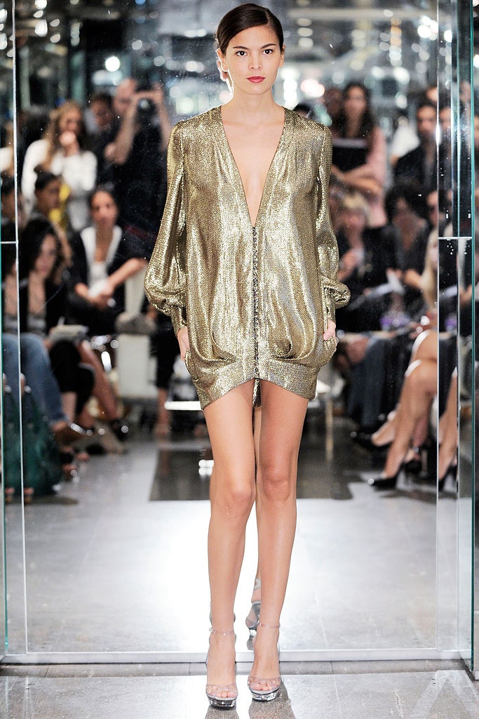 gold metallic v-neck mini dress