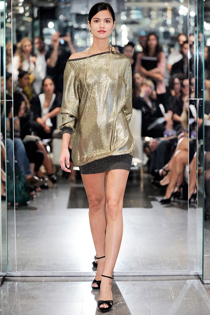 gold metallic off-shoulder dress