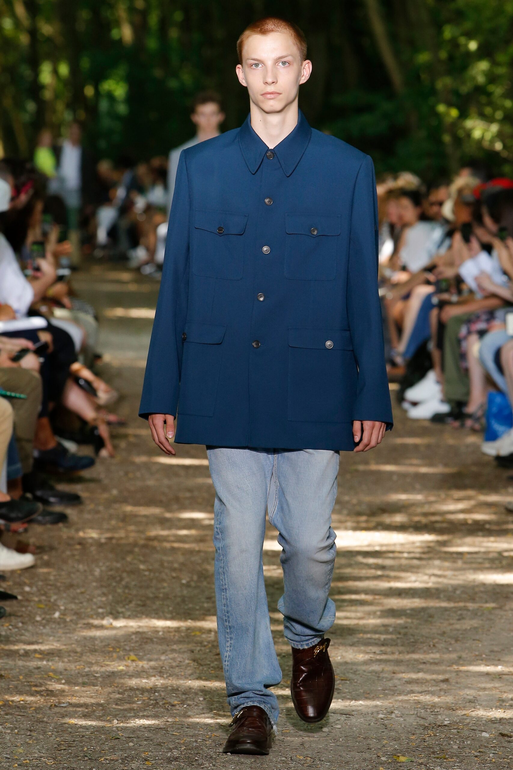 blue cotton relaxed jacket with jeans