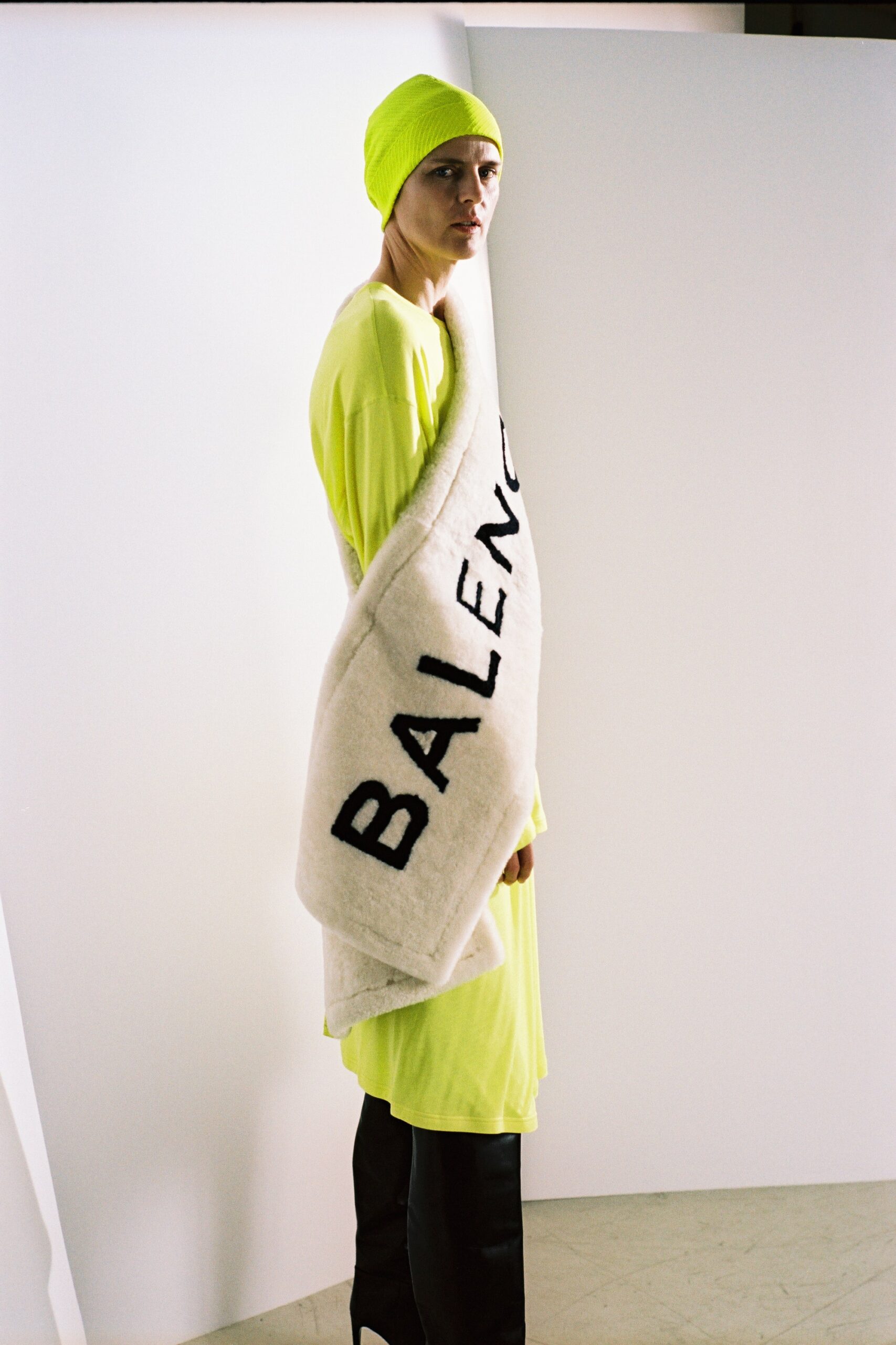 neon yellow relaxed dress with scarf