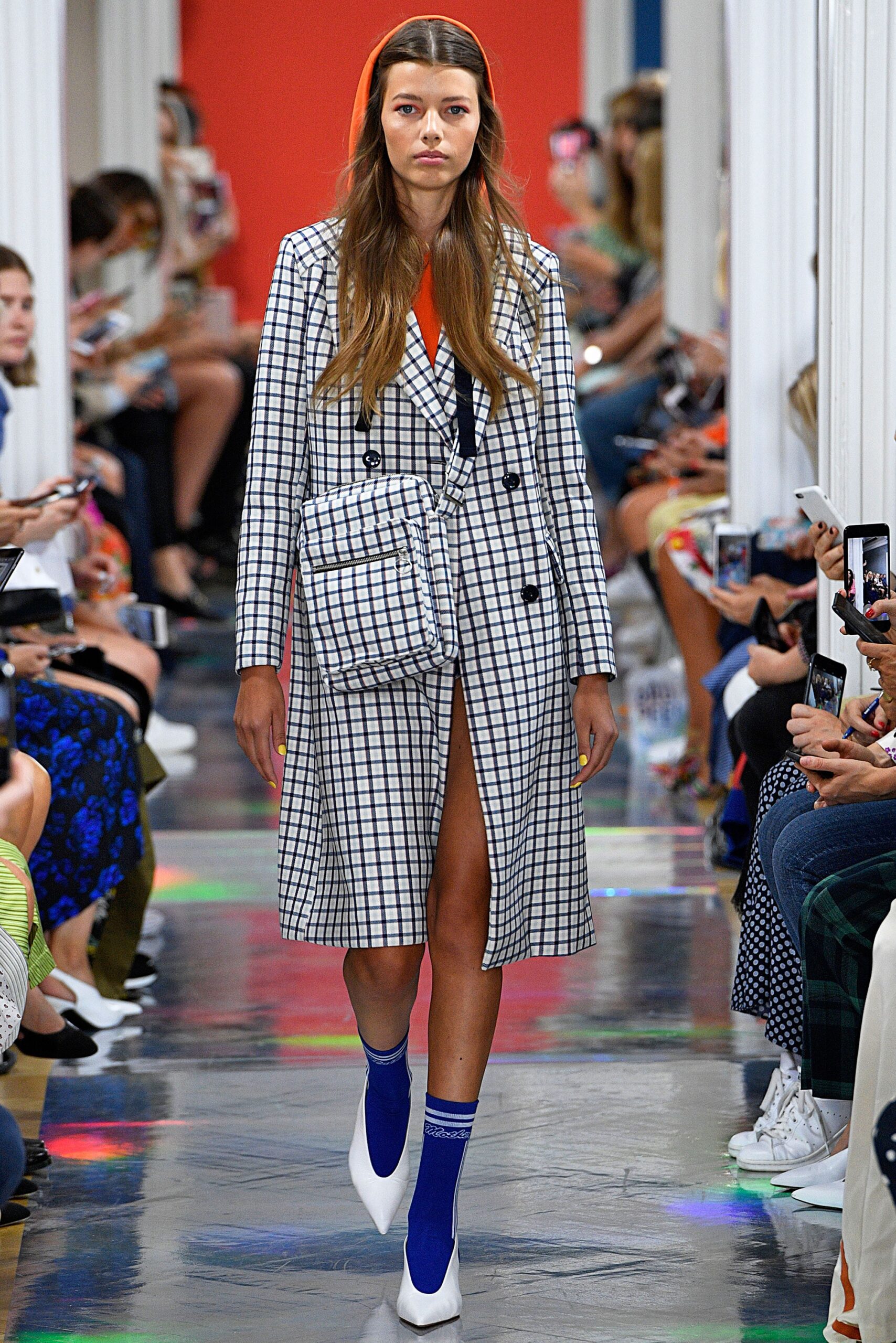 checked white black coat