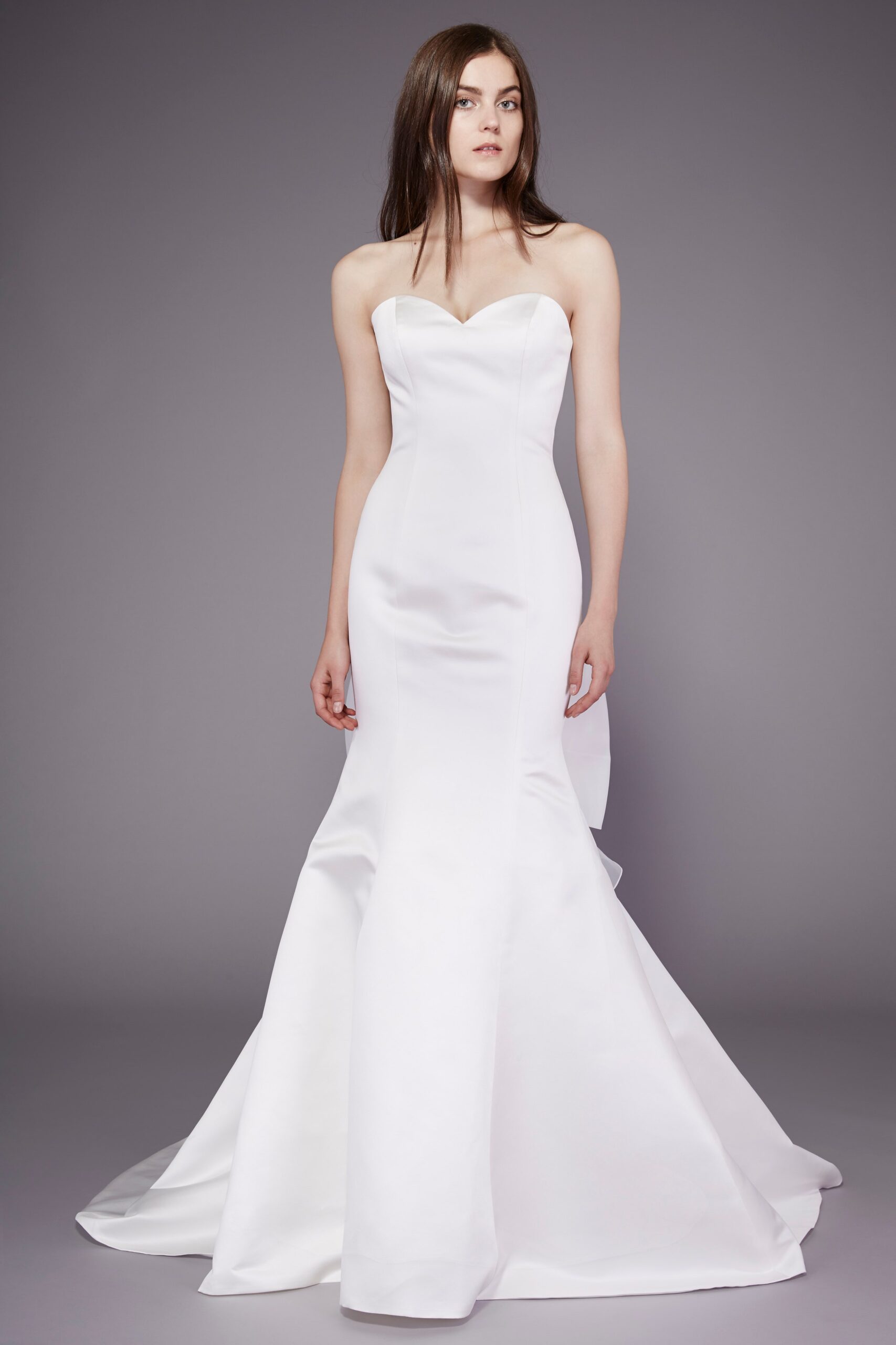 white silk strapless gown