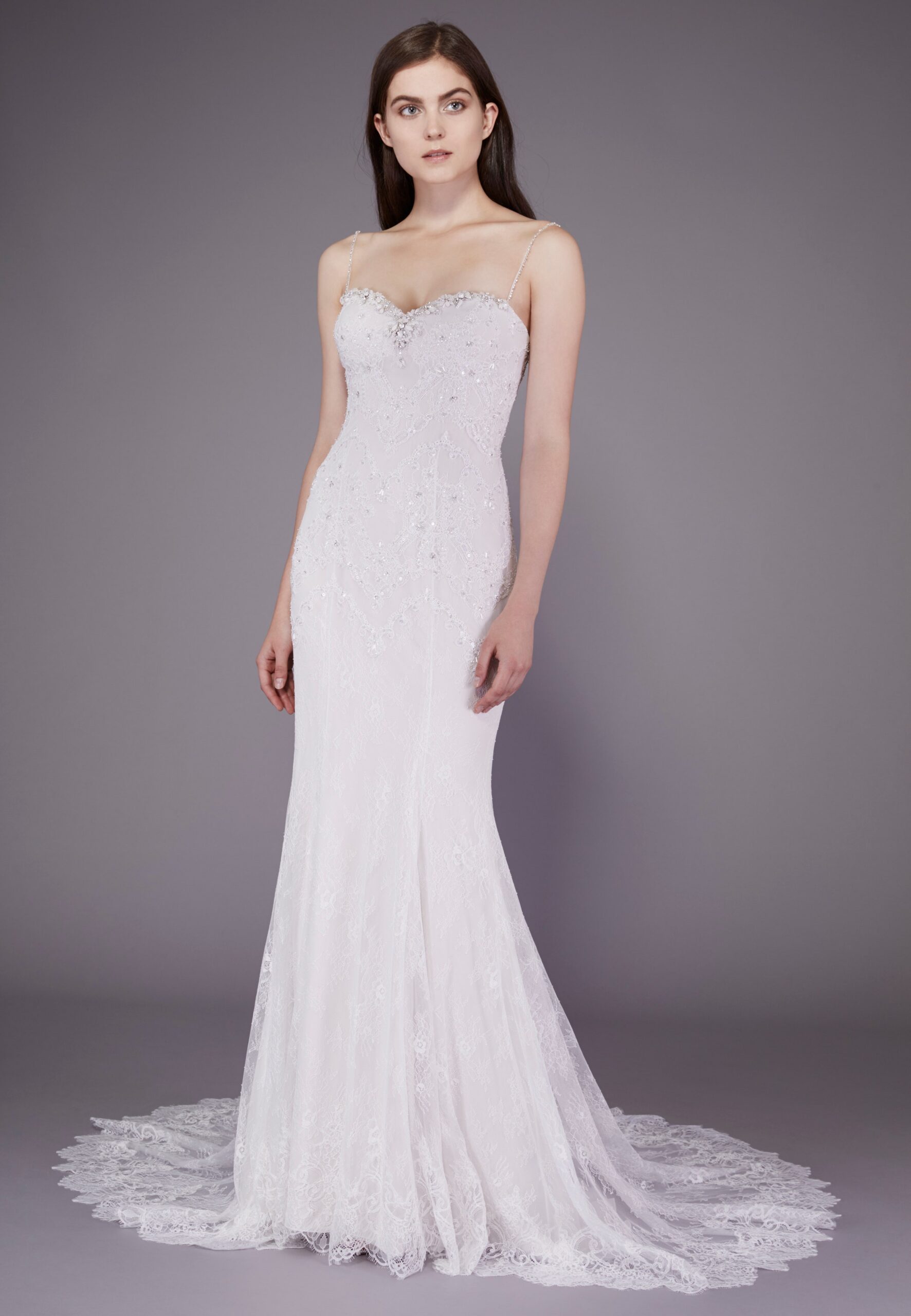 white lace fitted gown