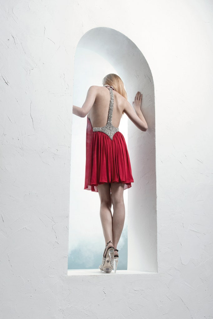 red silk backless dress