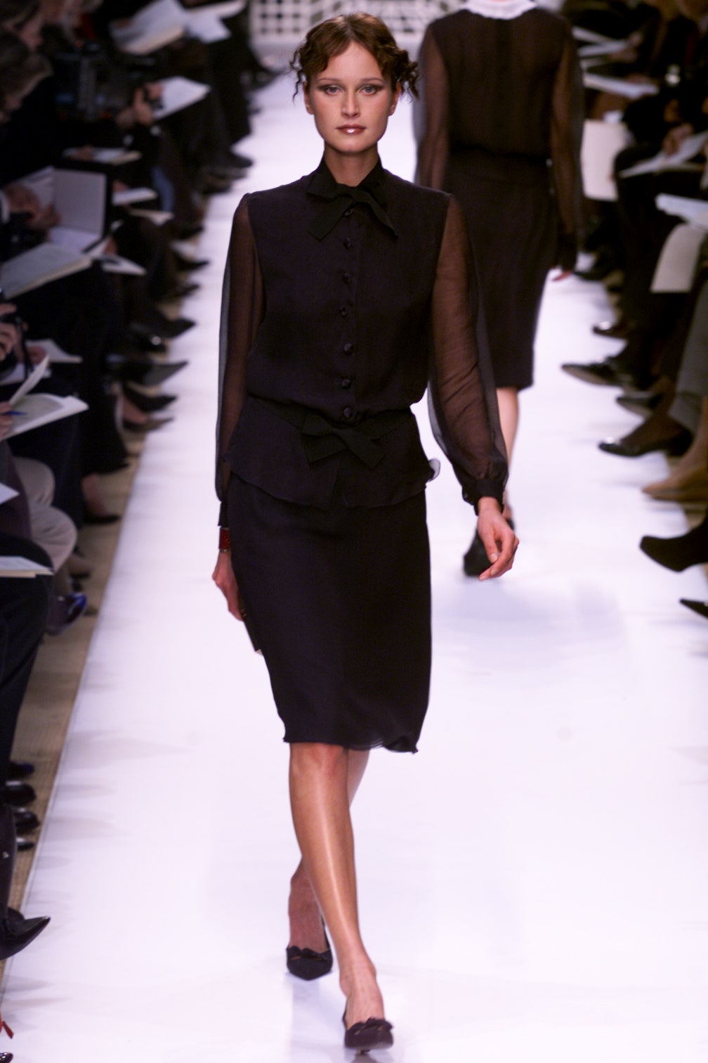 black silk long-sleeve dress