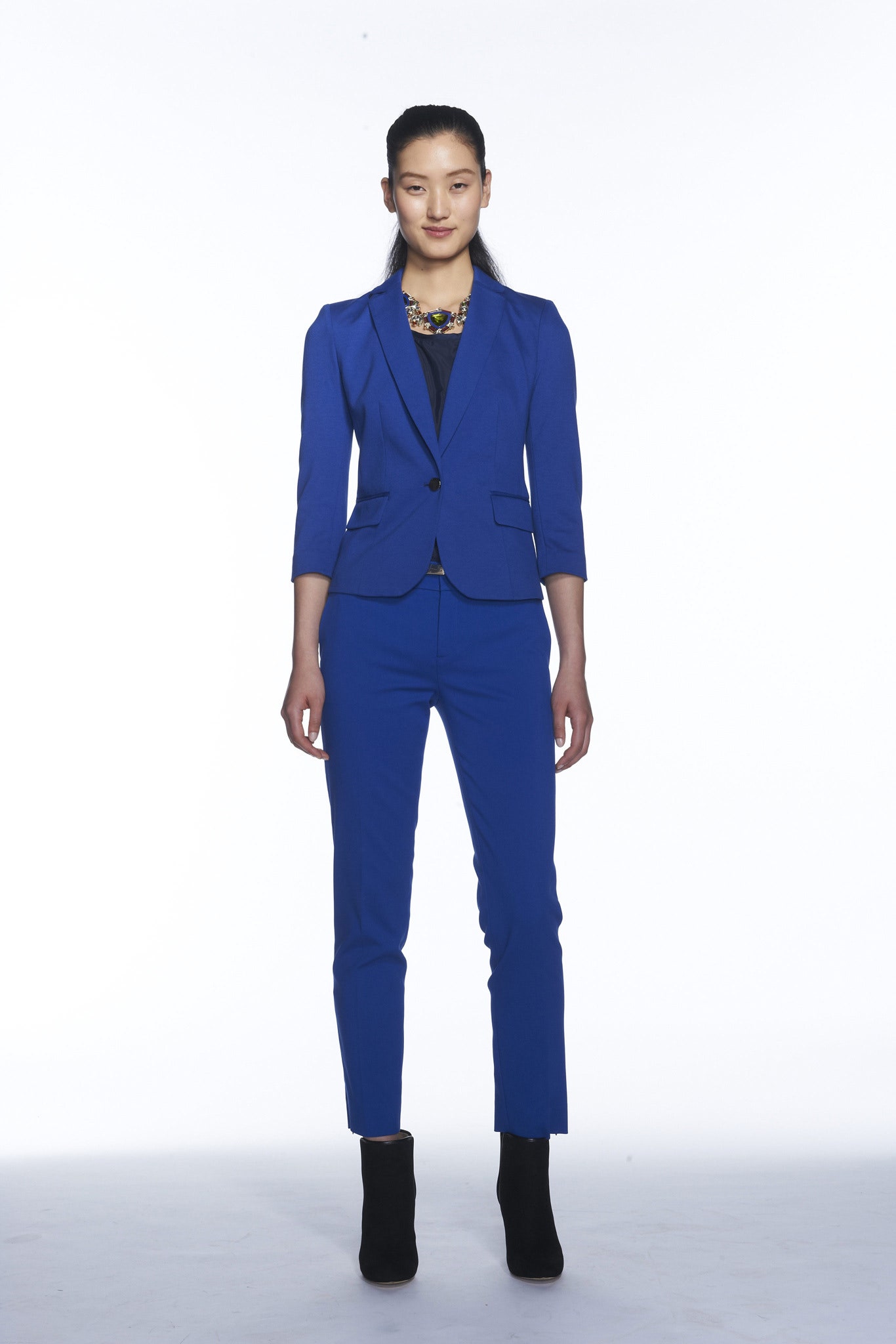 blue tailored blazer and pants