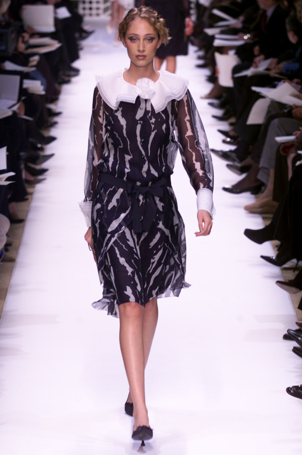 black and white pleated midi dress