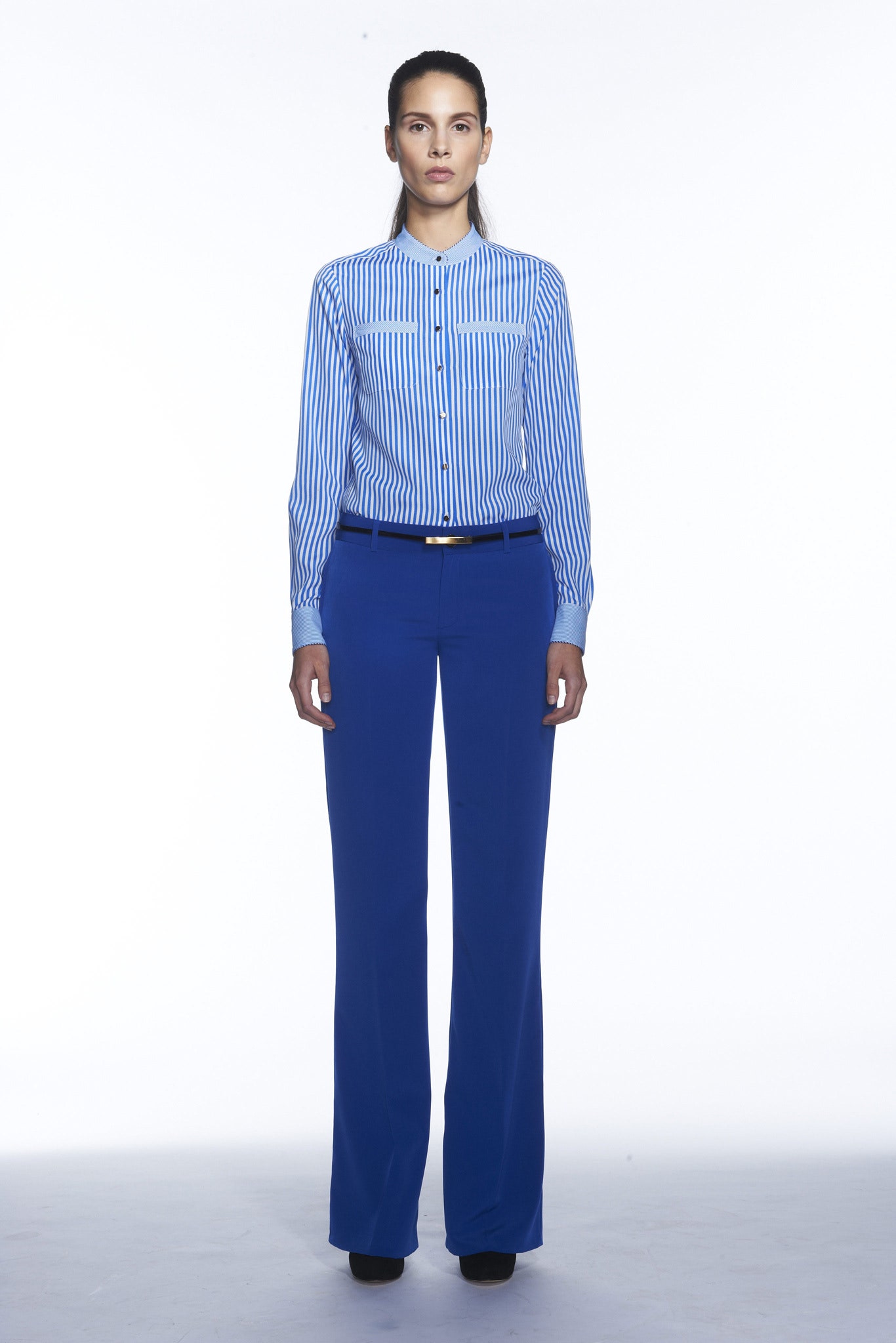 blue striped shirt and pants