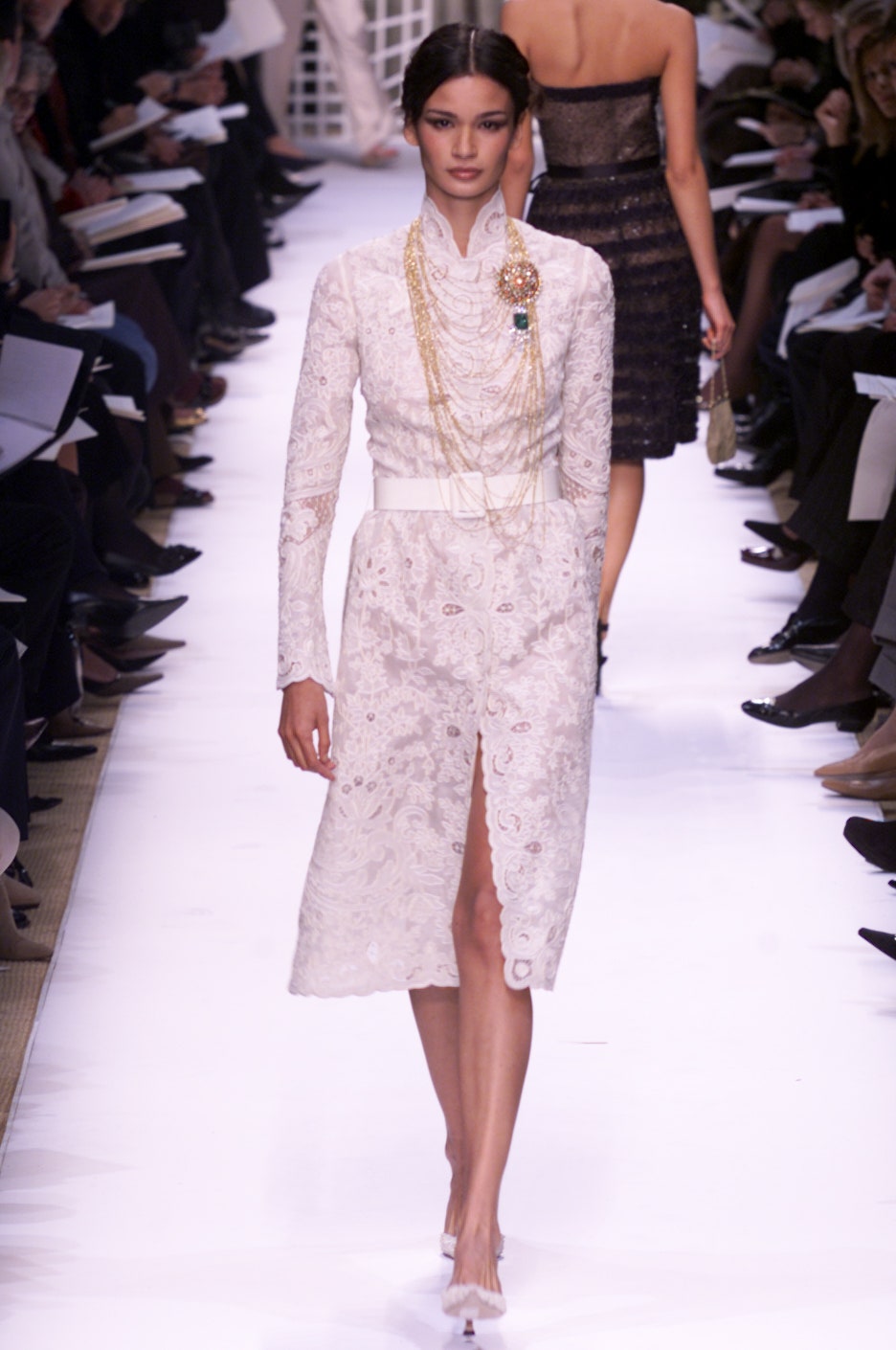 white lace long-sleeve dress