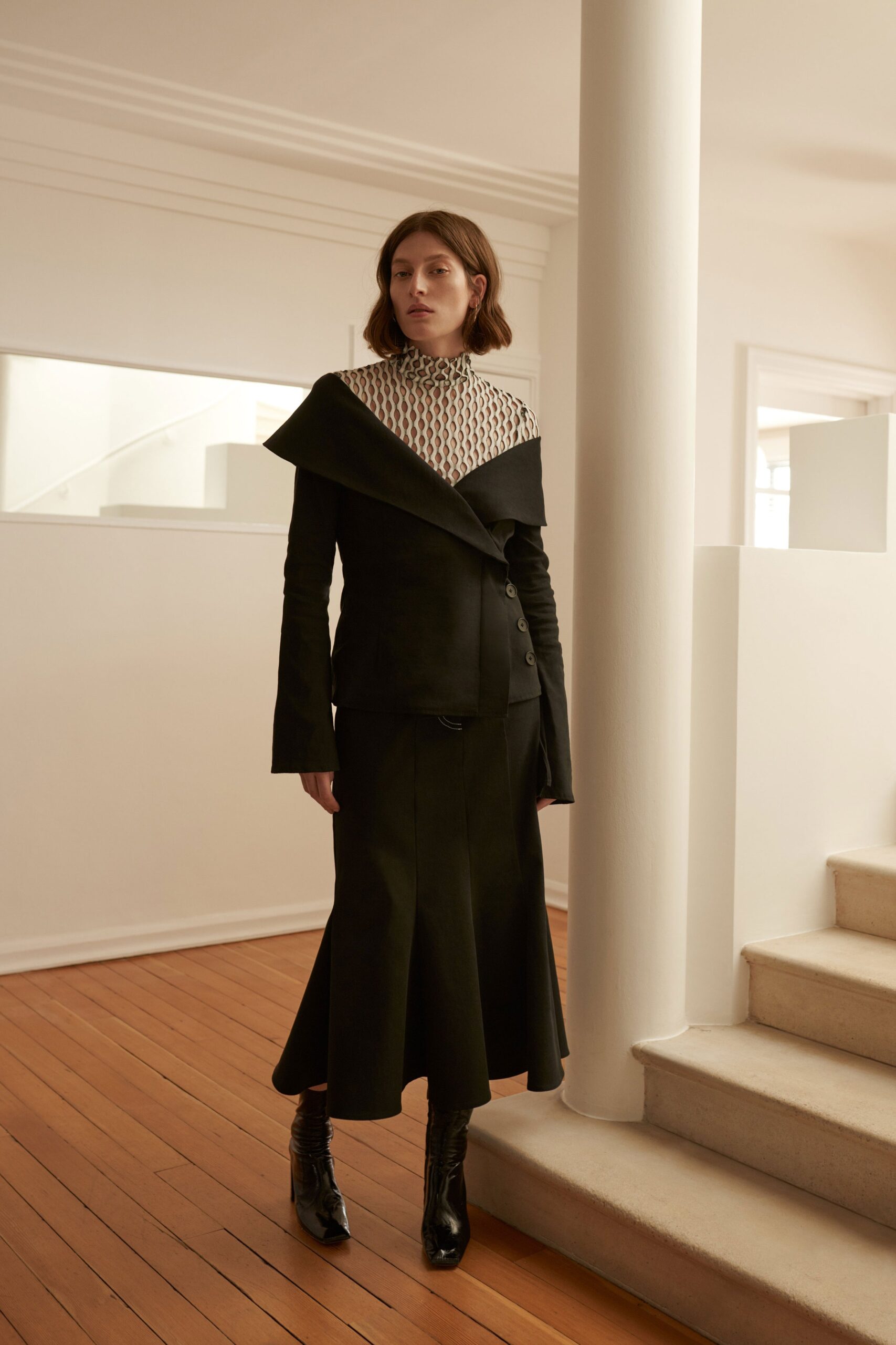 black asymmetric tailored jacket