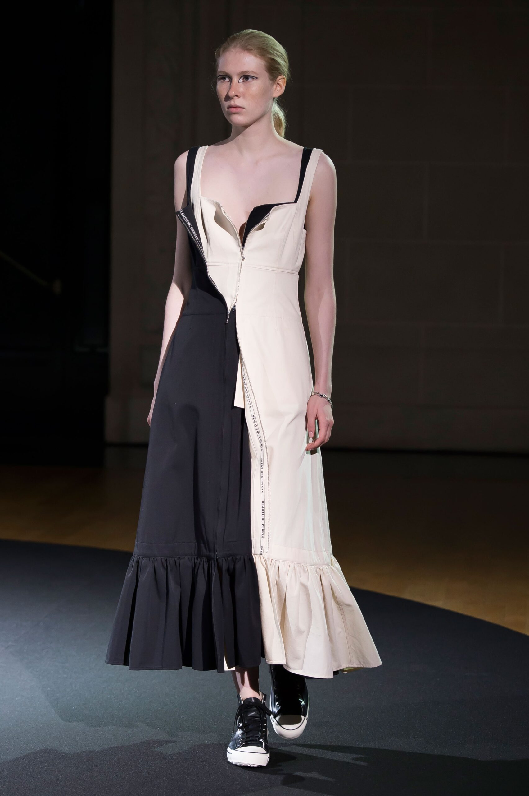 black and ivory color-block maxi-dress