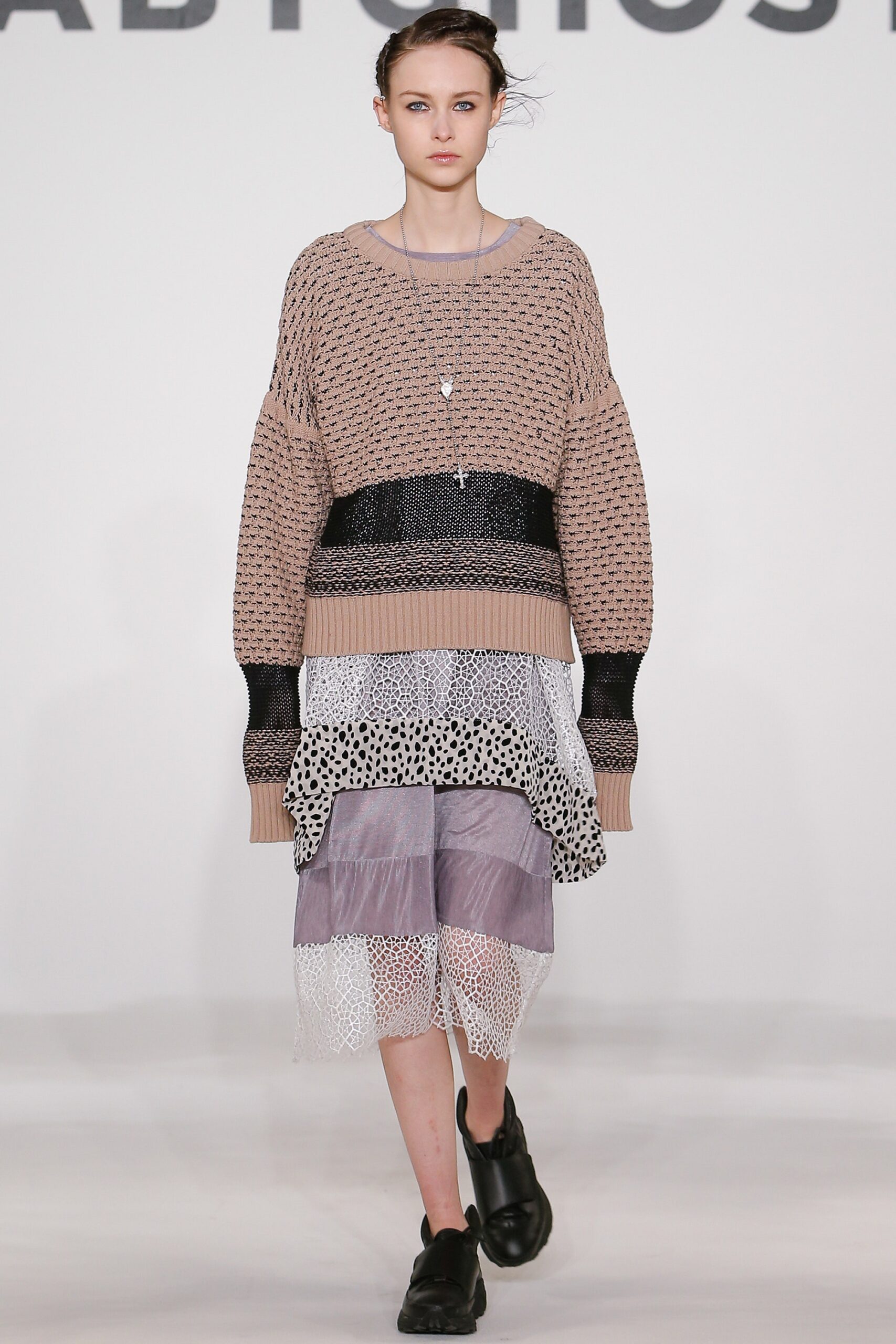 beige cotton long-sleeve oversized layered sweater