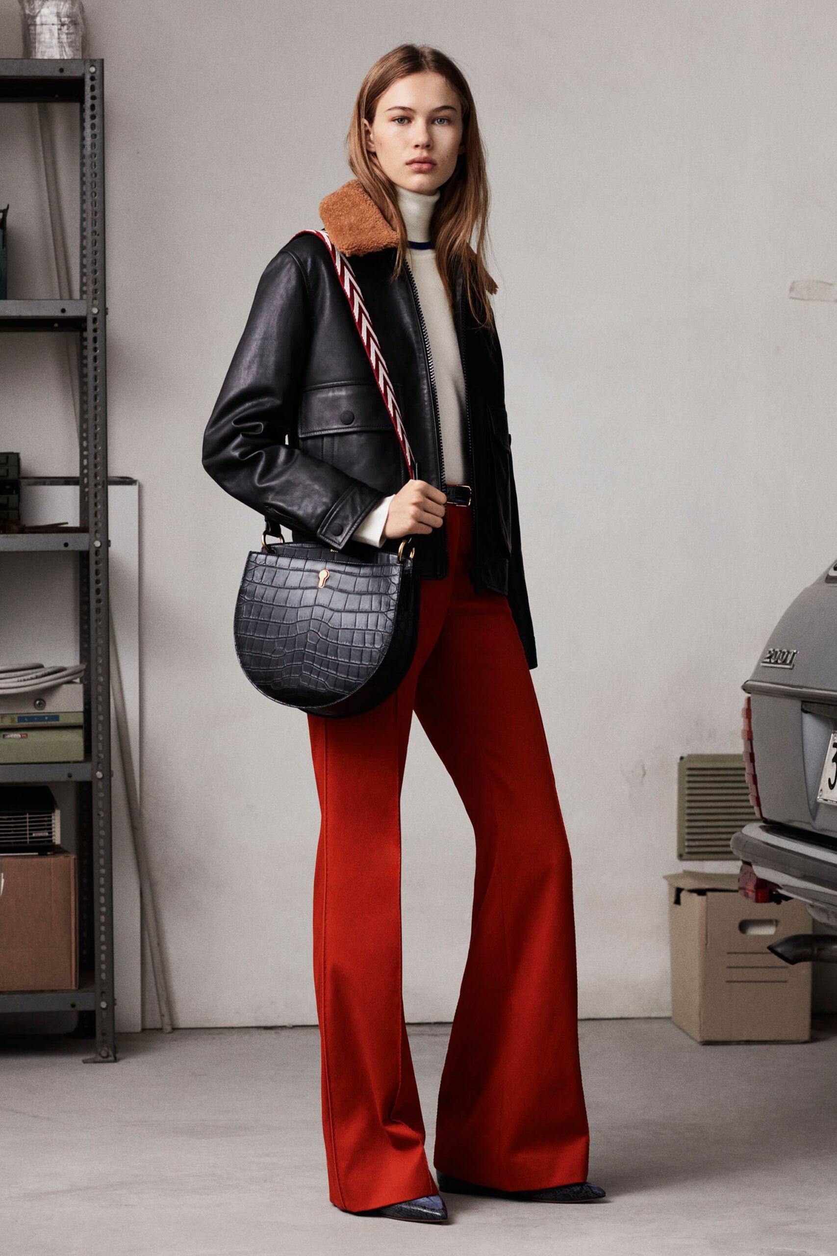 red wool fitted high-waisted flared pants