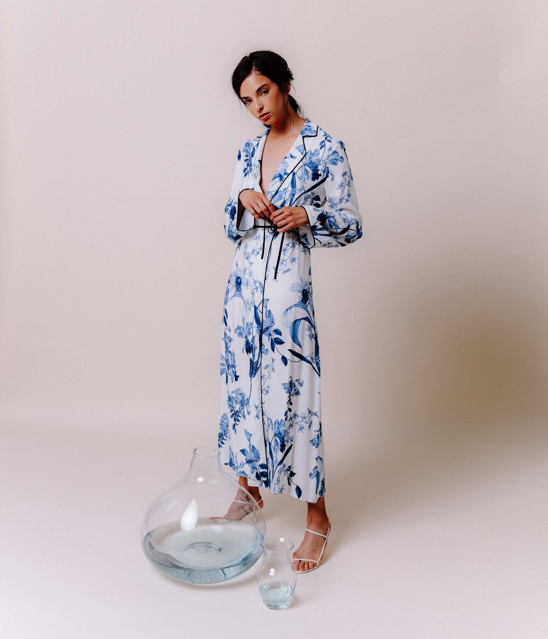 white blue floral midi dress