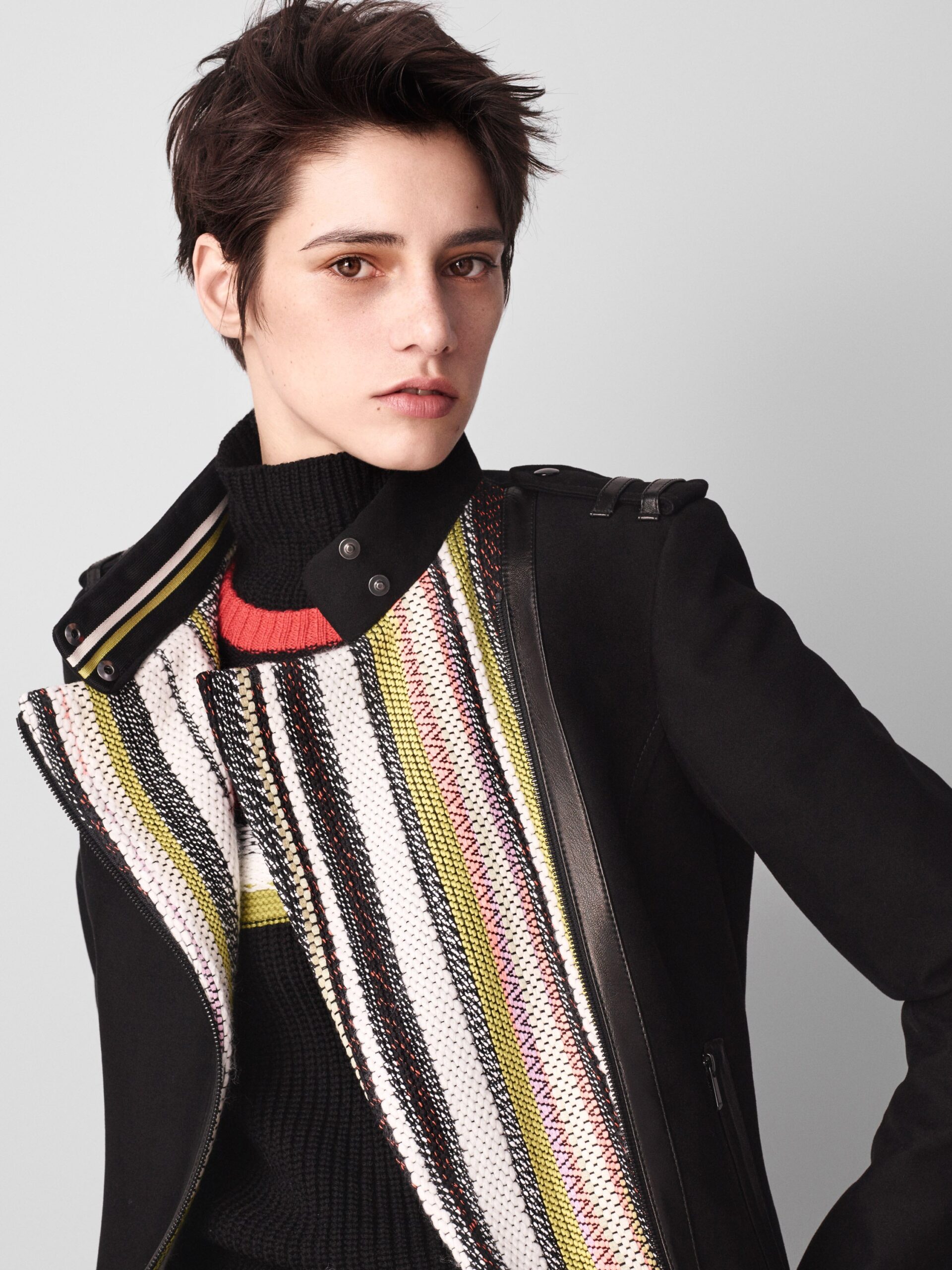 fitted black jacket and sweater