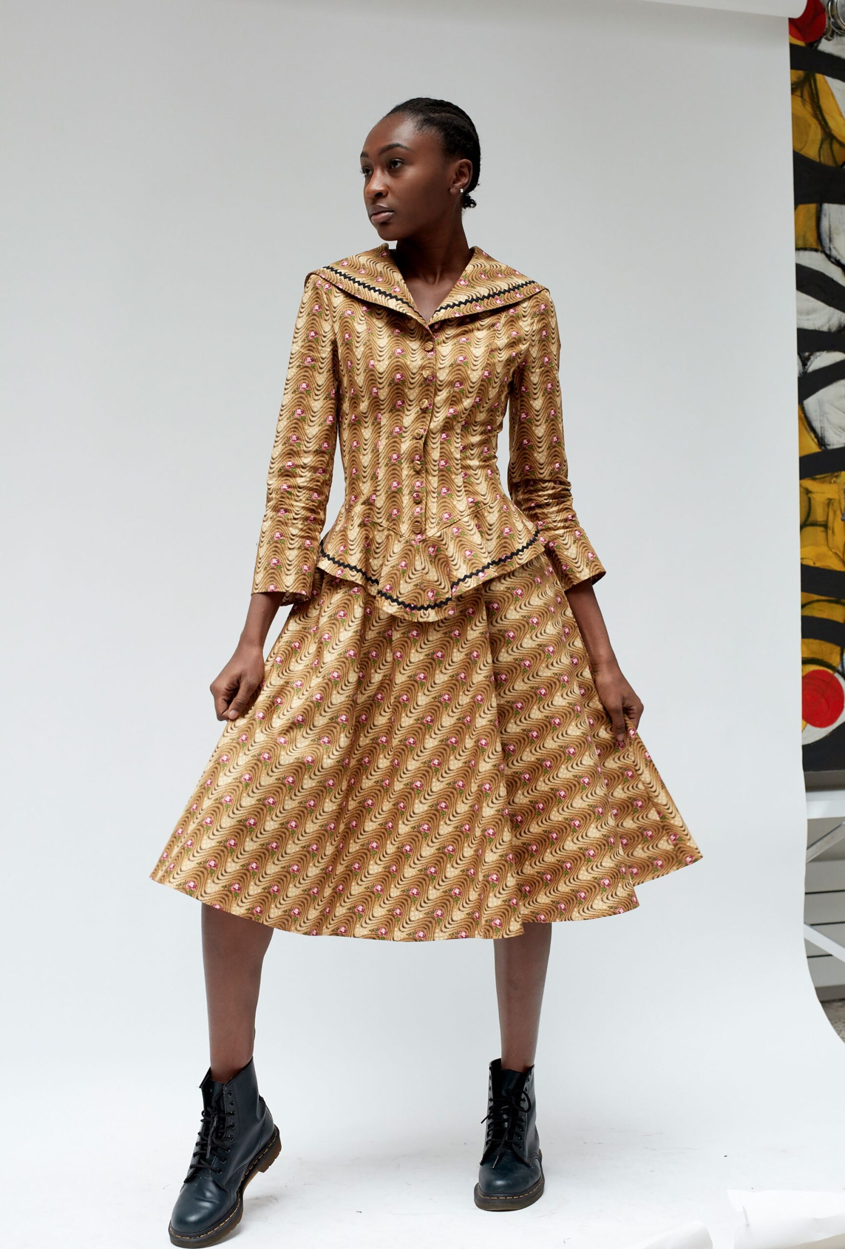 gold and brown pleated dress