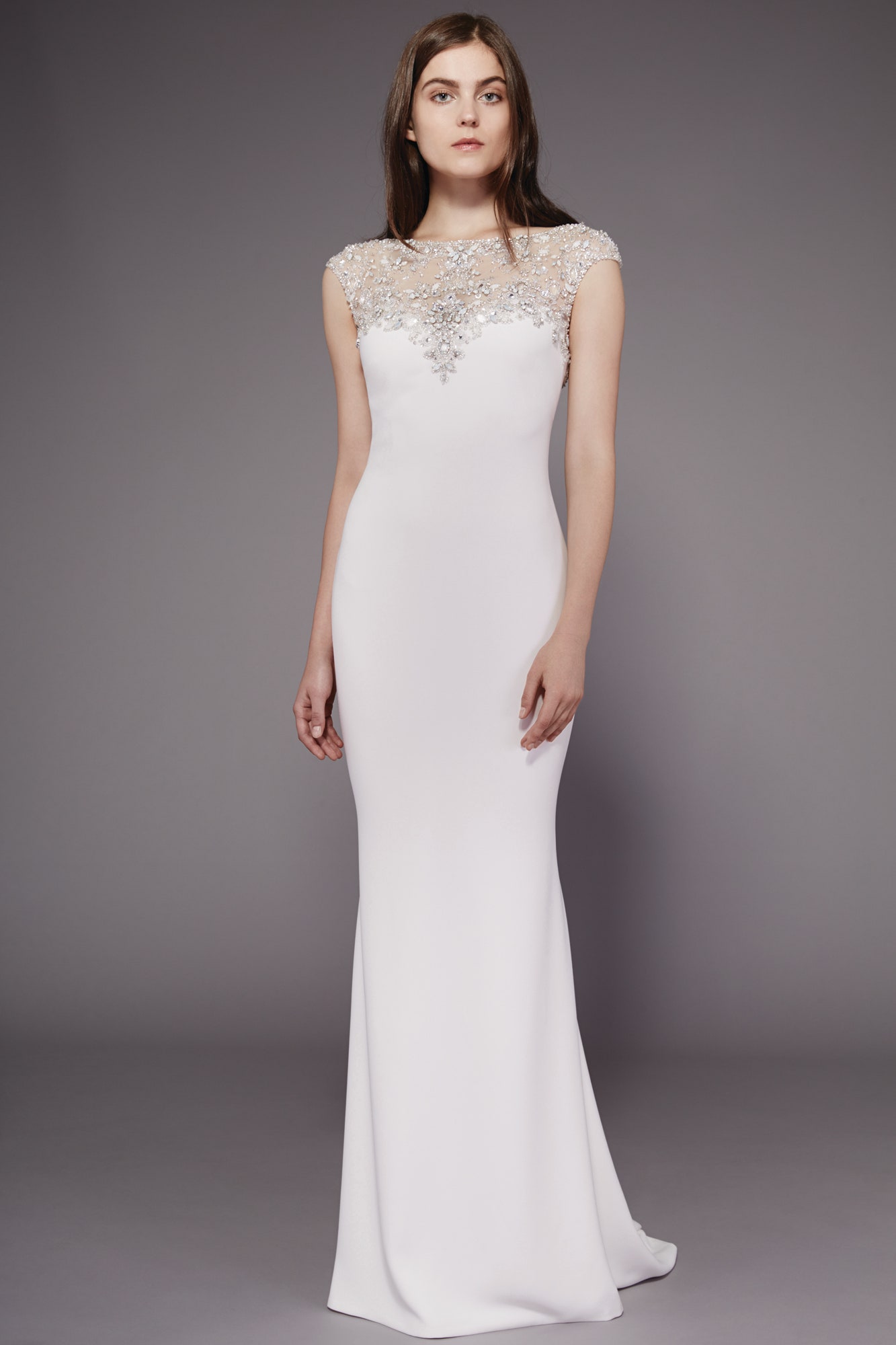 white fitted sleeveless gown