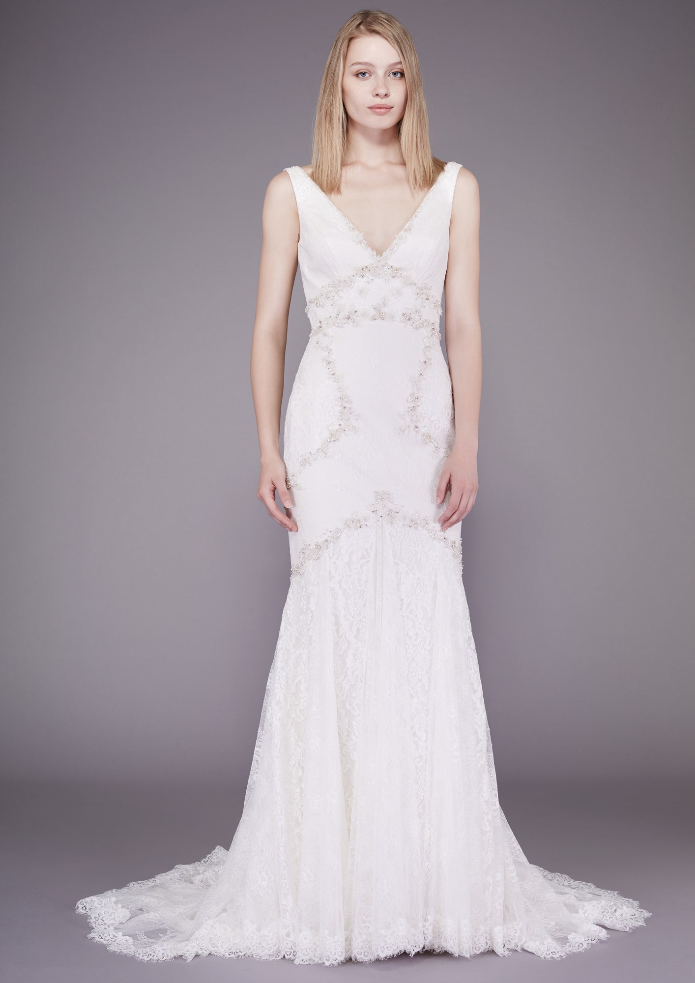 white lace fitted gown