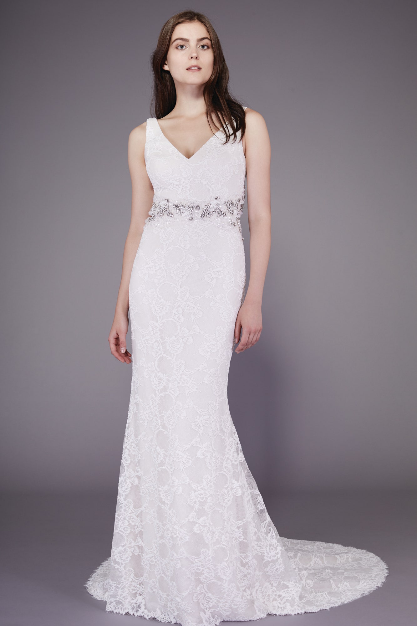 white lace fitted gown