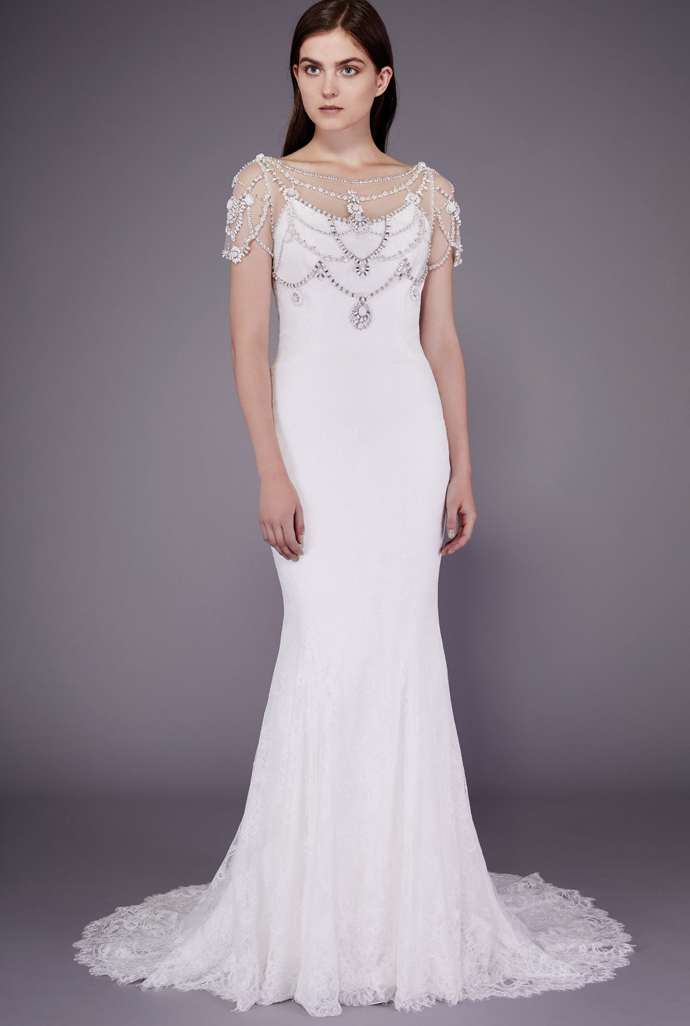 white lace fitted gown