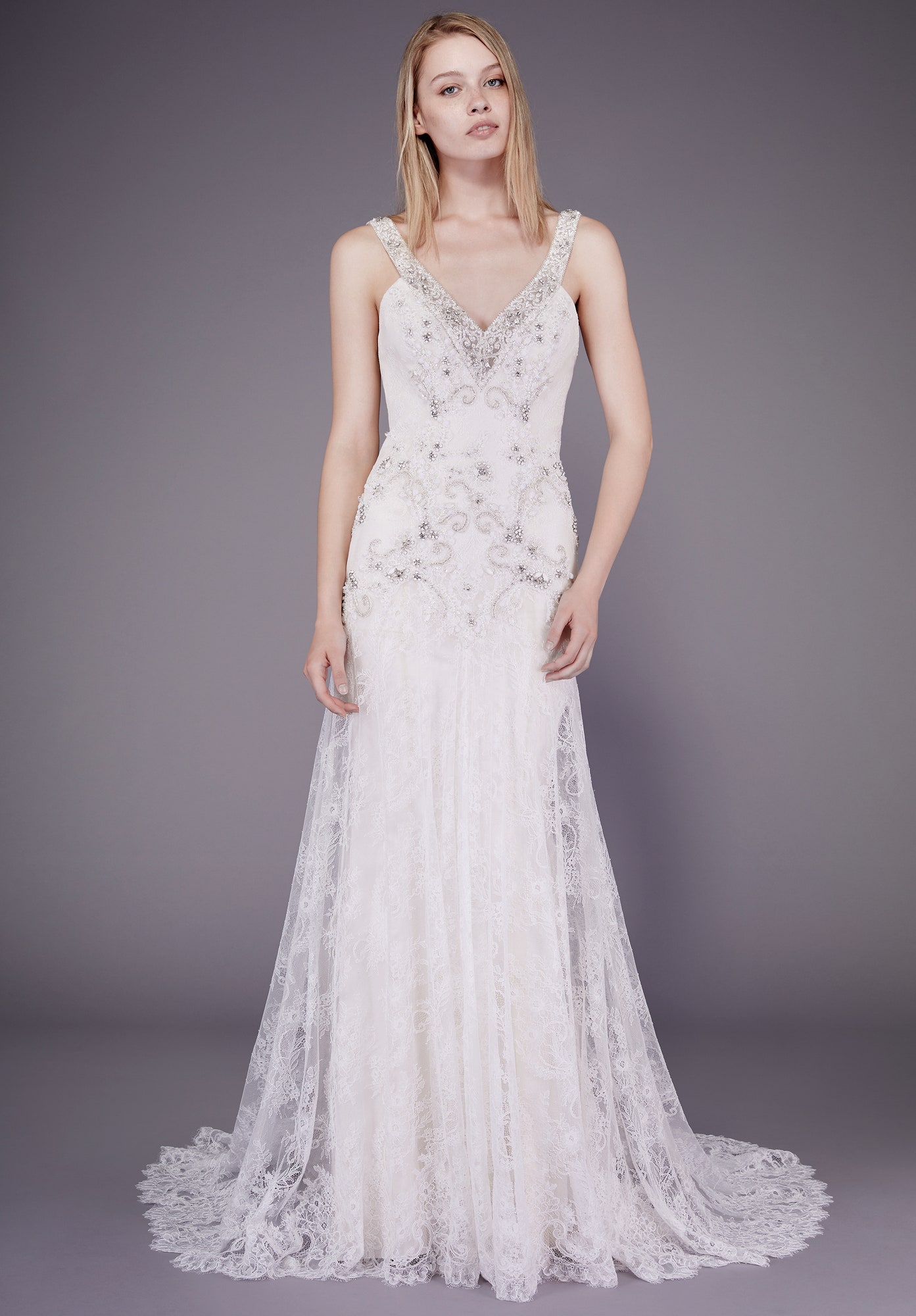 white lace fitted gown