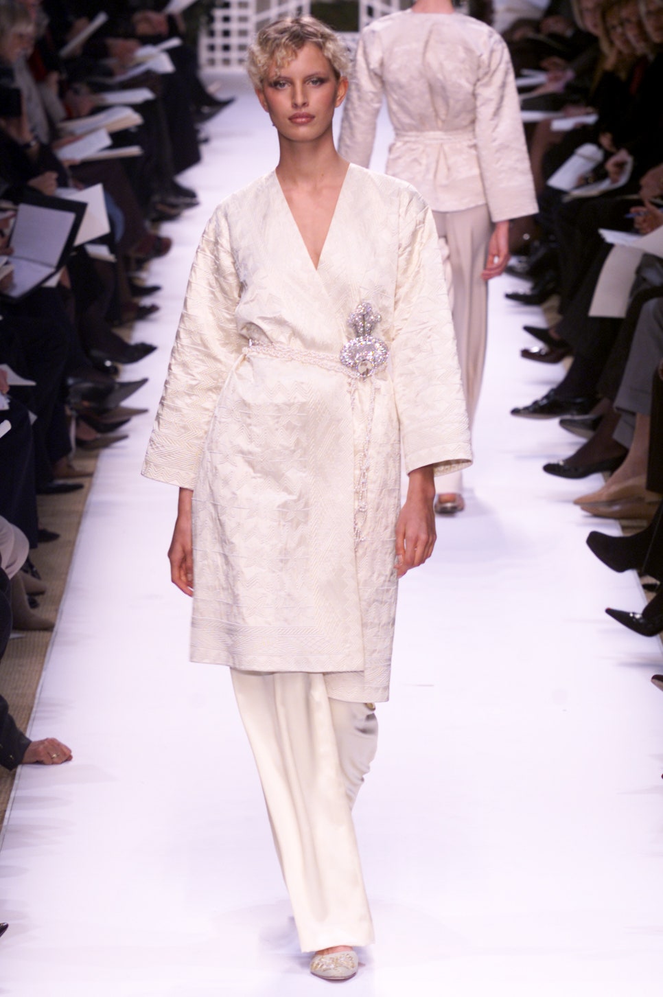 white silk embroidered coat and pants