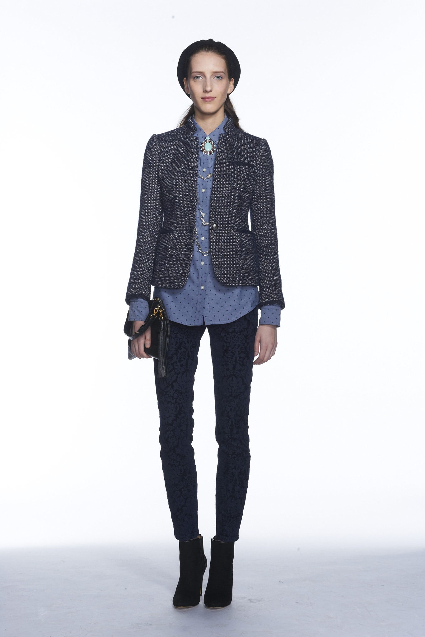 tailored blue tweed blazer